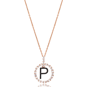 Alphabet P Letter Swinging Design Necklace Turkish Wholesale Handmade 925 Sterling Silver Jewelry