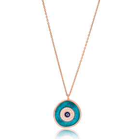 Turquoise Enamel Evil Eye Charm Design Turkish Wholesale Handmade 925 Silver Sterling Necklace