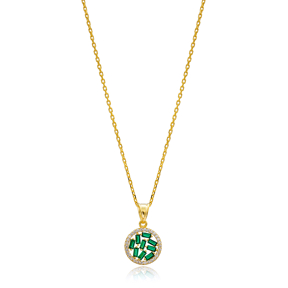 Emerald Baguette Zircon Stone Necklace Handmade Wholesale 925 Silver Sterling Jewelry