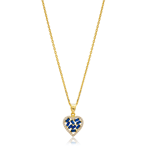 Heart Design Sapphire Baguette Zircon Stone 925 Sterling Silver Wholesale Necklace