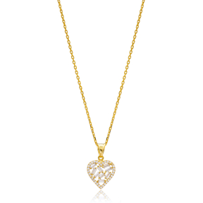 Trendy Baguette Heart Design Zircon Stone 925 Sterling Silver Wholesale Necklace