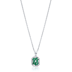 Emerald Baguette New Design Pendant Handmade 925 Sterling Silver Wholesale Necklace