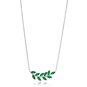 Emerald Stone Leaf Design Charm Necklace Wholesale Handmade 925 Silver Sterling Jewelry