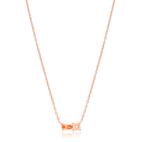 Double Orange Quartz Stone Charm Necklace 925 Sterling Turkish Handmade Wholesale Silver Jewelry