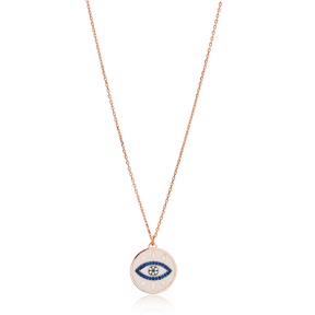 Sapphire Stone Enamel Evil Eye Pendant Wholesale 925 Sterling Silver Jewelry