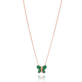 Minimalist Emerald Butterfly Design Pendant Wholesale Handmade Turkish Sterling Silver Pendant