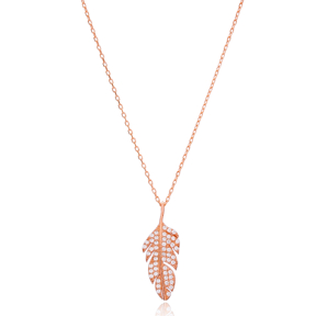 Minimalist Leaf Zircon Design Pendant Turkish Wholesale Sterling Silver Jewelry Pendant