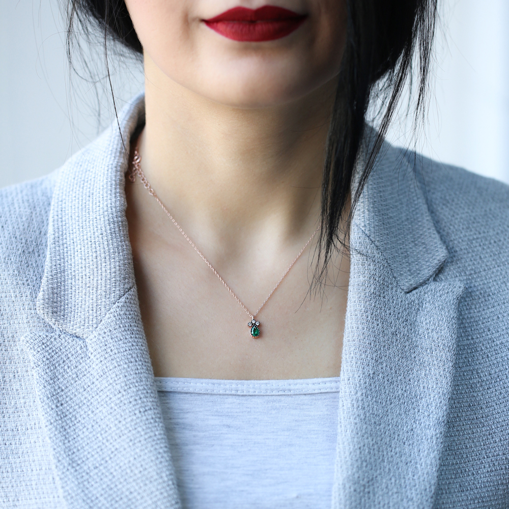 Emerald Stone Tiny Teardrop Pendant Wholesale 925 Sterling Silver Jewelry