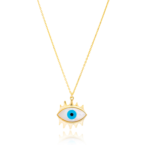 Evil Eye Design Turkish Handcrafted Mother of Pearl Wholesale 925 Sterling Silver Pendant