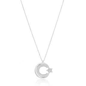 Crescent Moon And Star Design Wholesale Handcrafted 925 Silver Sterling Pendant