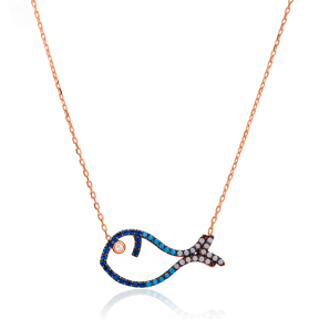 Minimalist Fish Gradient Zircon Design Pendant Turkish Wholesale Sterling Silver Jewelry Pendant