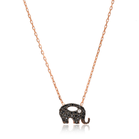 Minimalist Elephant Black Zircon Design Pendant Turkish Wholesale Sterling Silver Jewelry Pendant