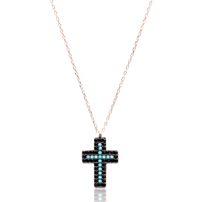 Turkish Wholesale 925 Silver Sterling Nano Tuqruoise Cross Pendant