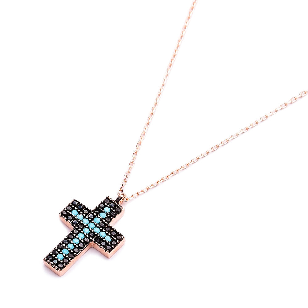 Turkish Wholesale 925 Silver Sterling Nano Tuqruoise Cross Pendant