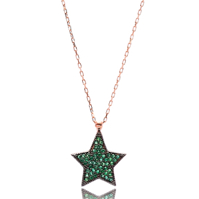 Emerald Stone Star Charm Pendant Turkish Wholesale Handcrafted 925 Silver Sterling Jewelry
