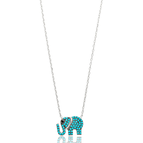 Nano Turquoise Elephant Pendant Turkish Wholesale Sterling Silver Jewelry