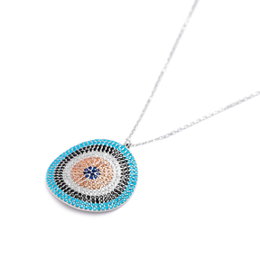 Evil Eye Round Bent Pendant Turkish Wholesale Sterling Silver Jewelry