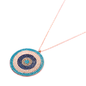 Evil Eye Round Pendant Turkish Wholesale Sterling Silver Jewelry