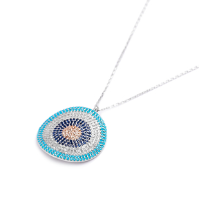 Evil Eye Round Bent Pendant Turkish Wholesale Sterling Silver Jewelry