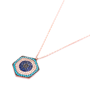 Evil Eye Hexagon Pendant Turkish Wholesale Sterling Silver Jewelry