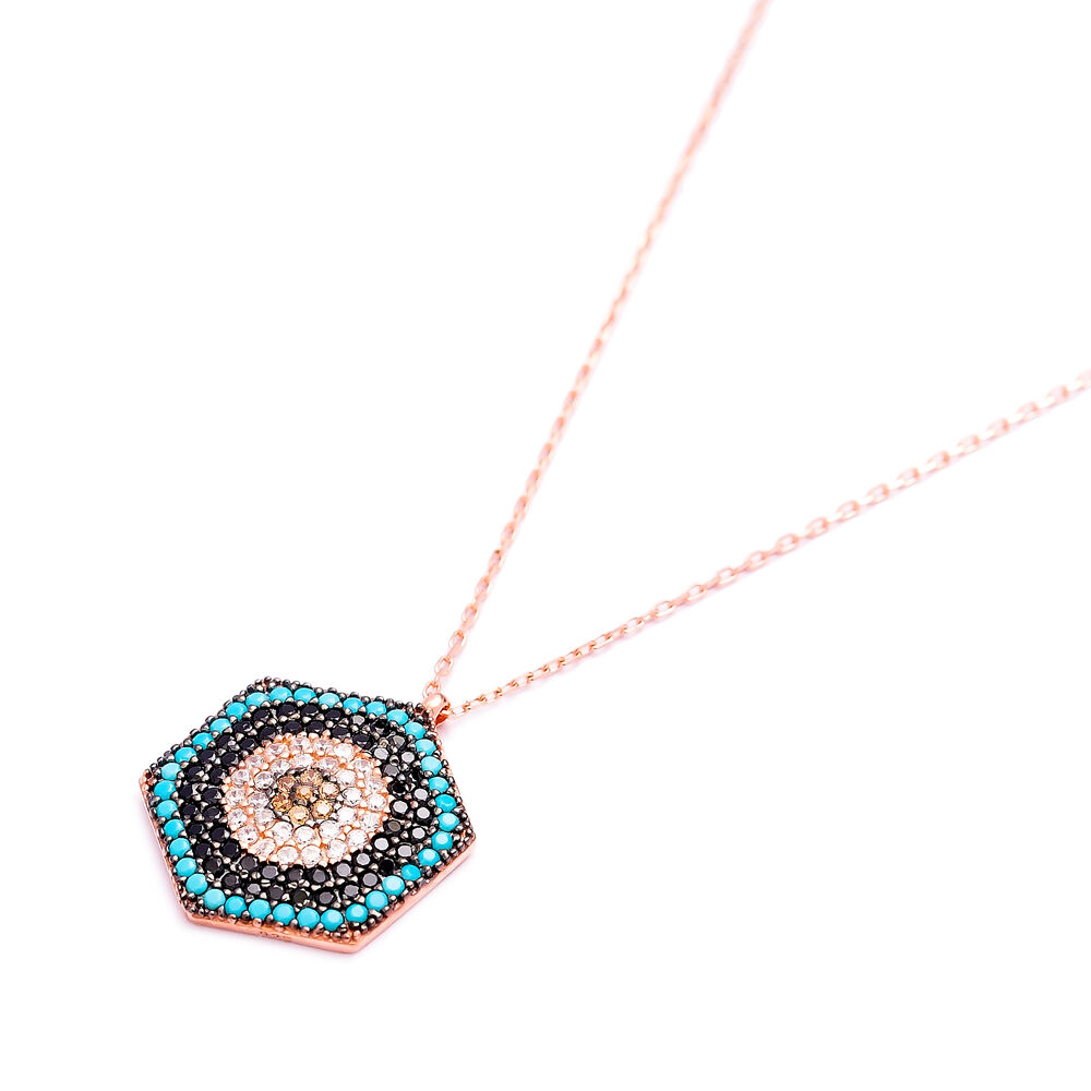 Evil Eye Hexagon Pendant Turkish Wholesale Sterling Silver Jewelry
