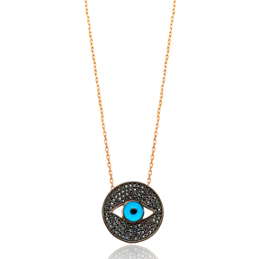 Evil Eye Round Pendant Turkish Wholesale Sterling Silver Jewelry