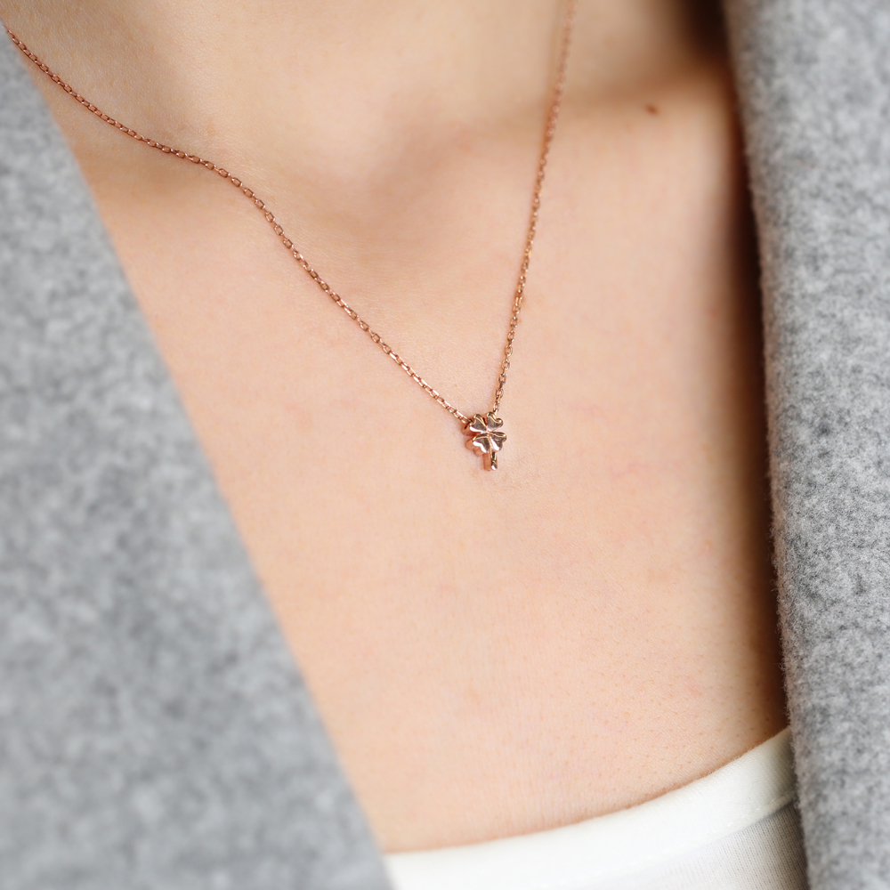 Cute Four Leaf Clover Design Plain Charm Pendant Necklace Turkish Handmade Wholesale 925 Sterling Silver Jewelry