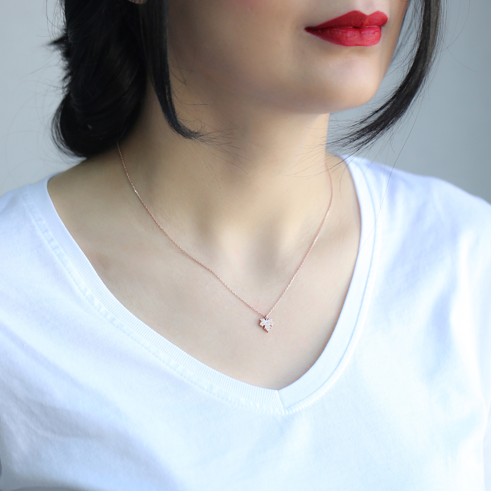 Minimalist Zircon Stone Grape Leaf Charm Necklace Pendant Turkish Handmade Wholesale 925 Sterling Silver Jewellery