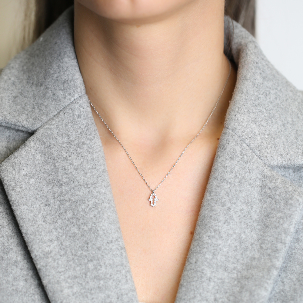 Minimalist Hamsa Zircon Charm Necklace Pendant Turkish Wholesale 925 Sterling Silver Jewelry