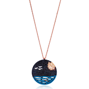 Seaside Round Pendant In Turkish Wholesale 925 Sterling Silver