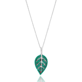 Emerald Leaf Pendant In Turkish Wholesale 925 Sterling Silver