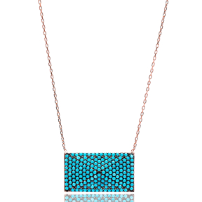 Nano Turquoise Rectangle Shape Turkish Wholesale Silver Rectangle Pendant