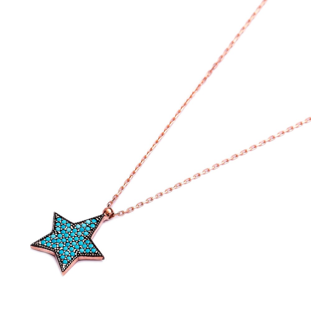 Nano Turquoise Star Design Turkish Wholesale Silver Pendant