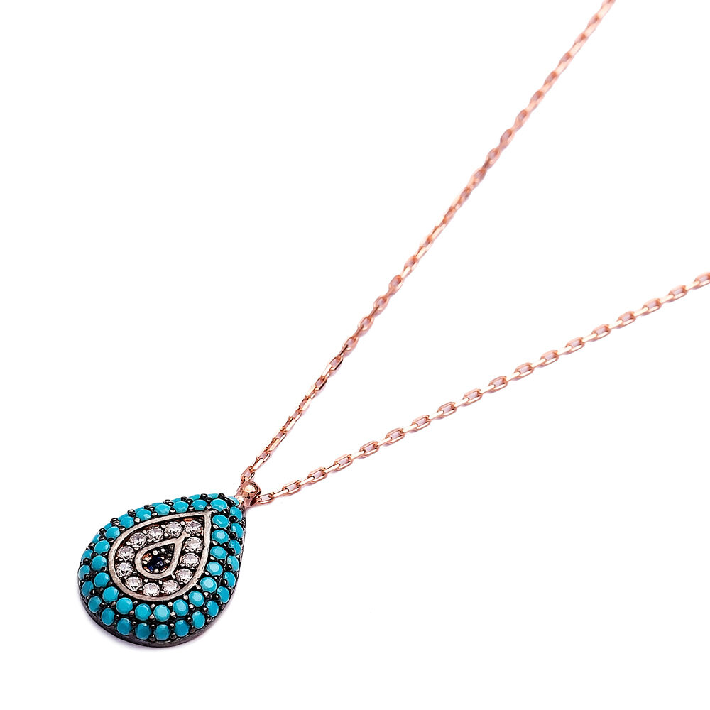 Nano Turquoise Drop Design Turkish Wholesale Silver Pendant