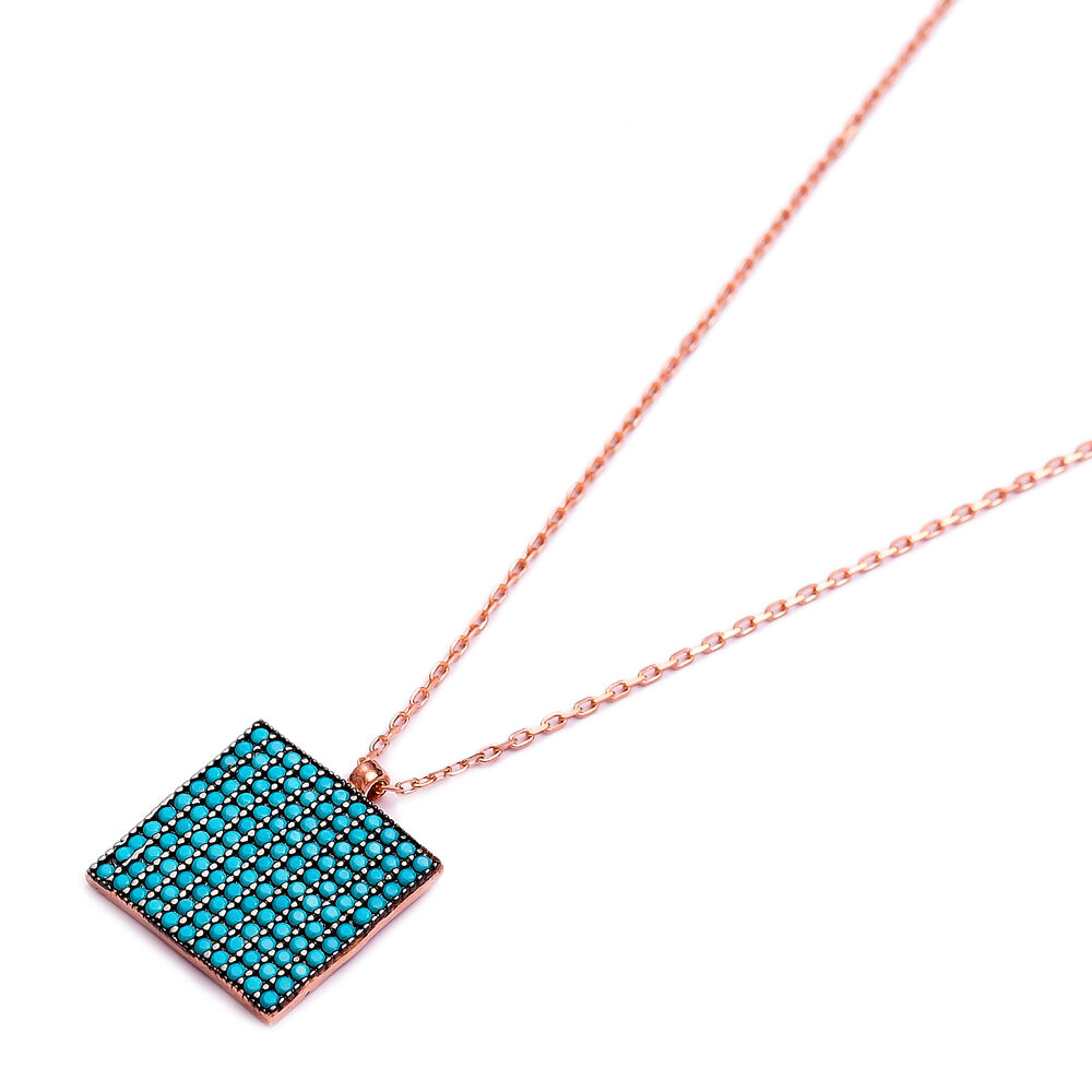 Nano Turquoise Square Shape Turkish Wholesale Silver Pendant