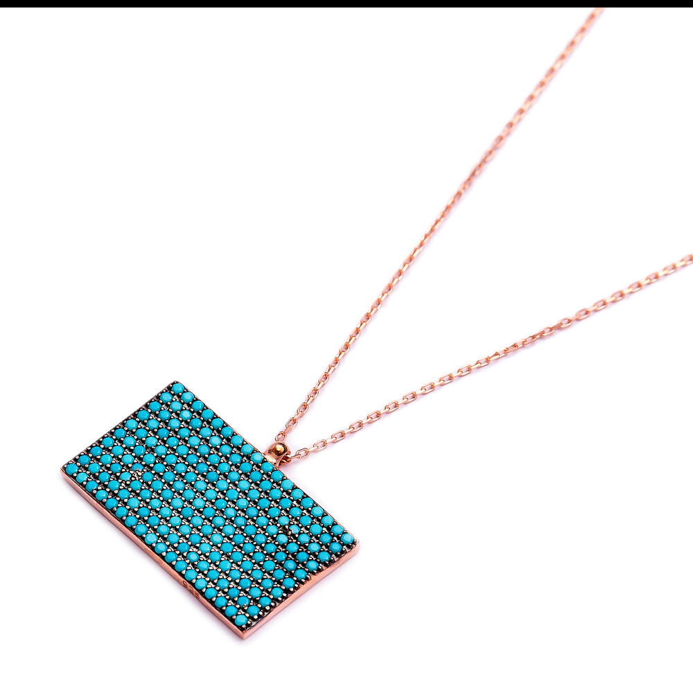 Nano Turquoise Rectangle Shape Turkish Wholesale Silver Pendant