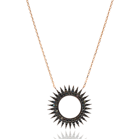 Black Zircon Sun Design Turkish Wholesale Handcrafted 925 Sterling Silver Pendant