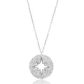 Round Turkish Wholesale Handmade 925 Sterling Silver Jewelry North Star Design Pendant