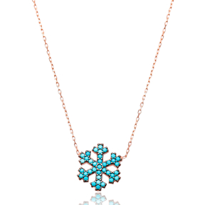 Nano Turquoise Snowflake Design Turkish Wholesale Sterling Silver Pendant