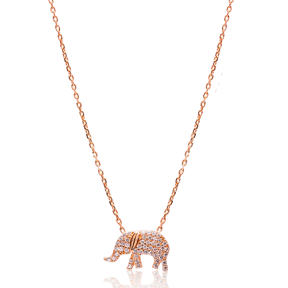Elephant Design Clear Zircon Stone Charm Necklace Pendant Wholesale Turkish 925 Silver Jewelry