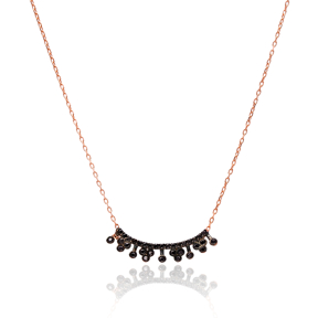 Black Zircon Stone Dainty Unique Design Pave Necklace 925 Sterling Silver Wholesale Jewelry
