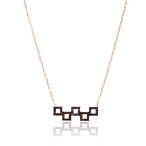 Minimal Square Hollow Charm Necklace Turkish Handcrafted Wholesale 925 Sterling Silver Jewelry