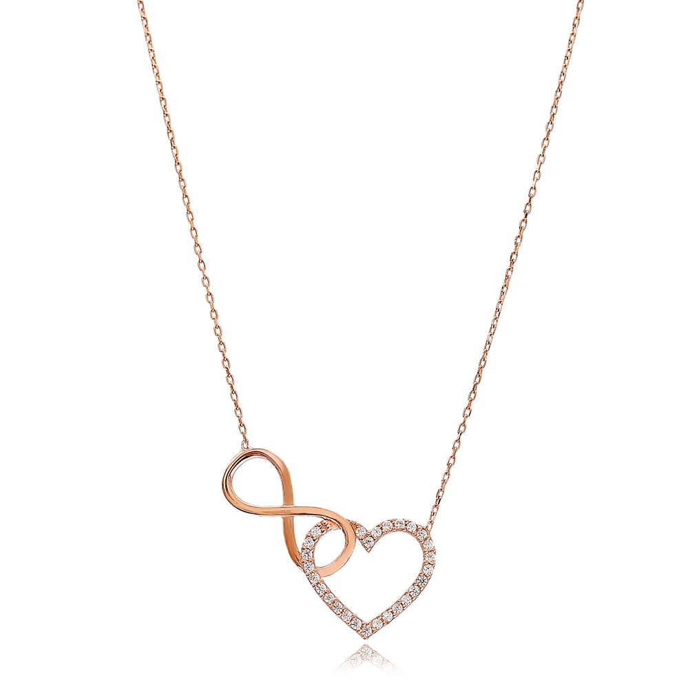 Heart With Eternity Turkish Wholesale Handcrafted Silver Zirconia Pendant