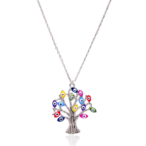 Enamel Life Of Tree Pendant Turkish Handmade 925 Sterling Silver Jewelry Silver Necklace