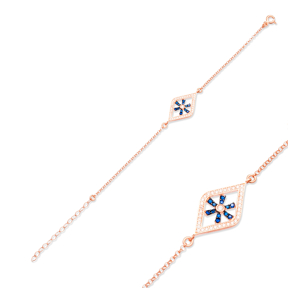 Sapphire Stone Snowflake Design Bracelet Turkish Wholesale Handcraft 925 Sterling Silver Jewelry