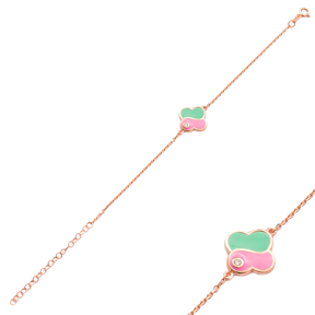 Green and Pink Enamel Design Bracelet Wholesale 925 Sterling Silver Jewelry