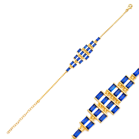 Sapphire Baguette Charm Bracelet Wholesale Handcraft 925 Sterling Sİlver Jewelry