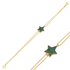 Emerald Stone Sterling Silver Wholesale Handcraft Turkish Star Design Bracelet