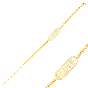Love Design Bar Charm Zircon Bracelet Wholesale 925 Sterling Silver Jewelry