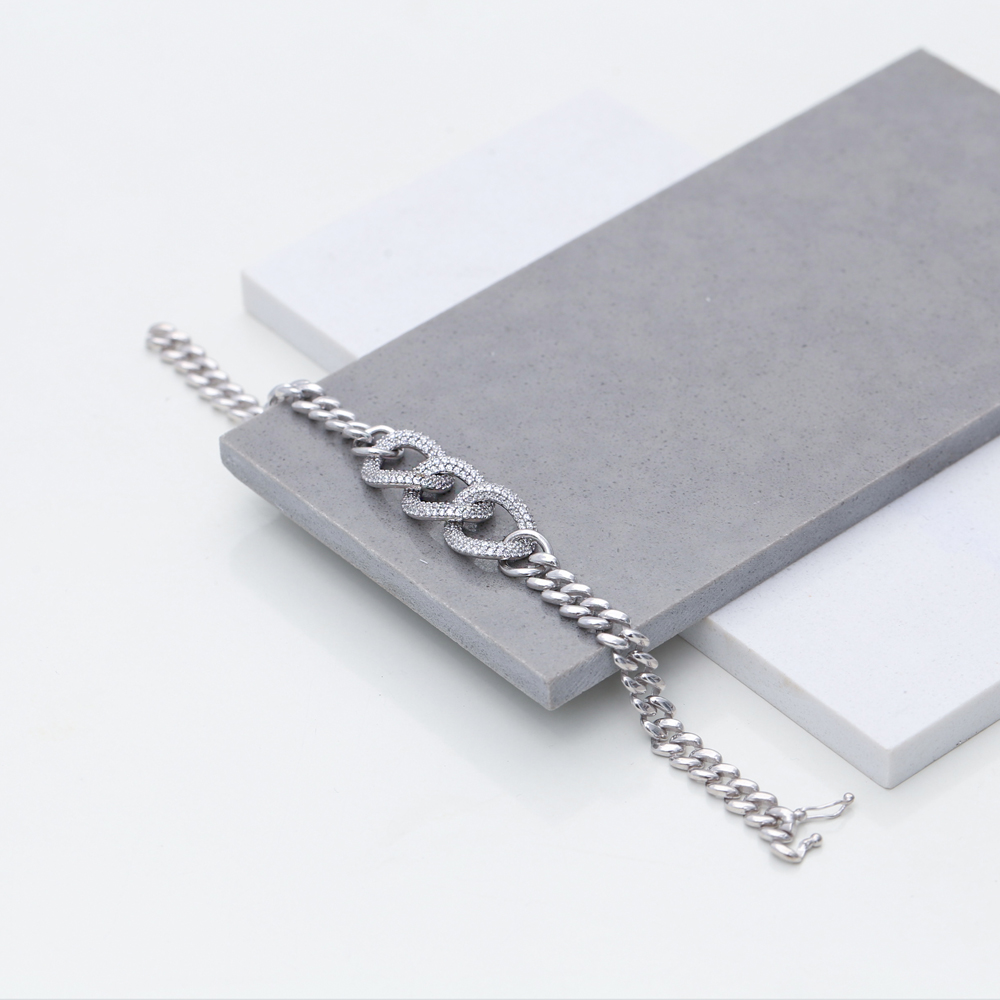 Zircon Trendy Chain Charm Dainty Bracelet Wholesale Turkish 925 Sterling Silver Jewelry